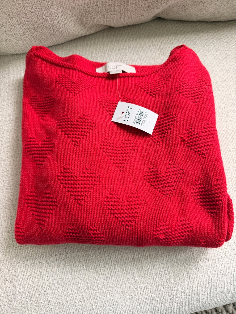 LOFT Red Heart-Textured Crewneck Sweater